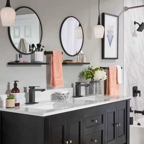 Miniatura 6 de Lava Odoro Grifo de baño negro mate de 1 agujero, moderno grifo de lavabo de baño de un solo orificio para tocador con montaje de drenaje