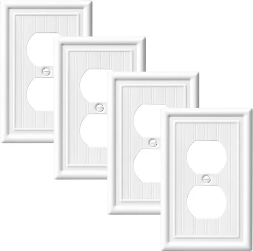 DEWENWILS Paquete de 4 tapas blancas para enchufes y placas de interruptores, placas decorativas de pared de metal para interruptores de luz y tomas