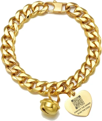Miniatura 8 de Gargantilla ancha de acero inoxidable para gatos y perros, de oro de 18 quilates, ajustable, a prueba de mordidas, eslabones cubanos de 1/2 pulgada