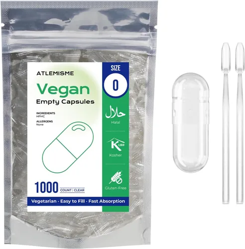 Miniatura 10 de Cápsulas veganas vacías de tamaño 0-100 cápsula vegetal, cápsulas vacías vegetales con 2 cucharas de micro laboratorio