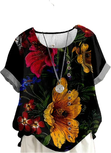 Miniatura 21 de domirica Camisetas de verano para mujer 2024 con estampado de flores, algodón, lino, manga corta, cuello redondo, camisas casuales de moda