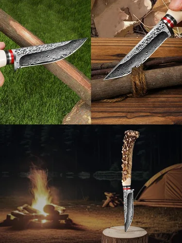 Miniatura 4 de Plys Cuchillo de hoja fija con funda de cuero, hecho a mano, acero inoxidable forjado, supervivencia, campamento, caza, táctico y cuchillo