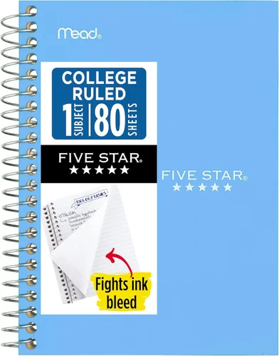 Miniatura 15 de Five Star - Cuaderno de espiral, 1 materia, papel con líneas universitarias, tamaño personal, 4-3/8" x 7", 80 hojas, combate el sangrado de tinta