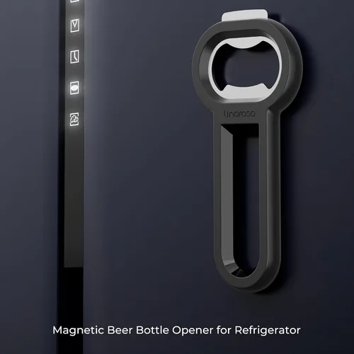 Miniatura 4 de Linoroso Abrebotellas magnético para refrigerador, abridor de botellas de cerveza y abrelatas de soda con captador de tapas, abridor de cerveza negro