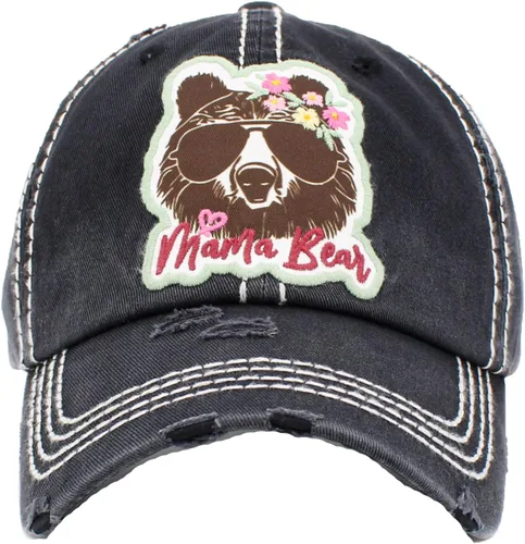 Gorra de béisbol vintage lavada Mama Bear para mujer, color negro, Negro, talla única