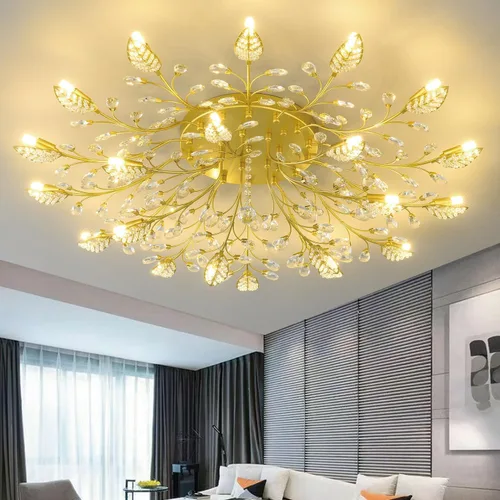Miniatura 12 de Lámpara de techo de cristal, lámpara de flores, luces de techo semiempotradas de hojas doradas, accesorios de iluminación de cocina para dormitorio