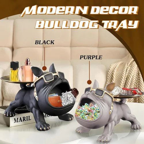 Miniatura 2 de Estatua de bandeja de bulldog francés de resina Huhote, plato de caramelos y llavero de bulldog, accesorios de bulldog francés, estatuas