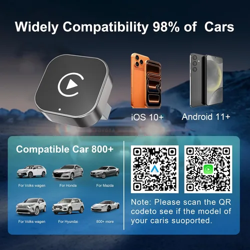 Miniatura 9 de Adaptador CarPlay inalámbrico 2 en 1 para Apple iPhone y Android Auto – CarPlay con cable a dispositivo inalámbrico, en forma de T para auto USB