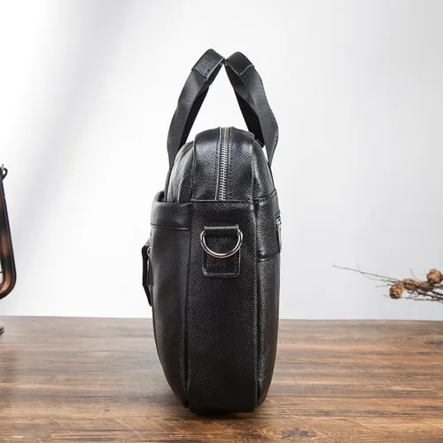 Miniatura 3 de Bolso de mensajero de cuero genuino para hombre, maletín para portátil, bolso de hombro para oficina, viajes de negocios con caja de regalo