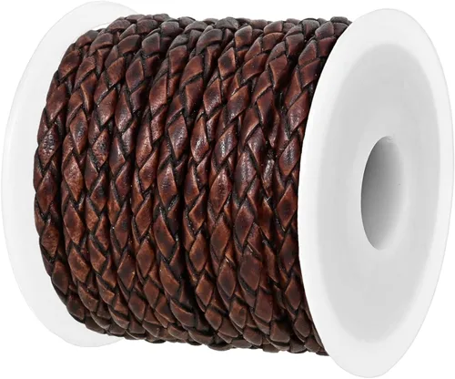 GENIQUE Cordón de Cuero Trenzado Redondo Genuino, Cuerda de Cuero para Manualidades, Hacer Joyería, Collares, Pulseras (5 Metros) (3mm, Marrón