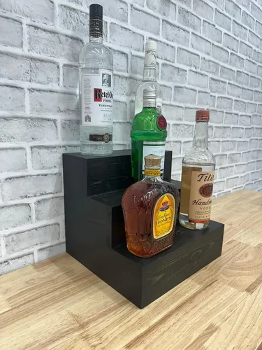 Miniatura 4 de Estantería de exhibición escalonada hecha a mano, exhibición de barra de tres niveles, organizador de barra, exhibición de botellas de licor