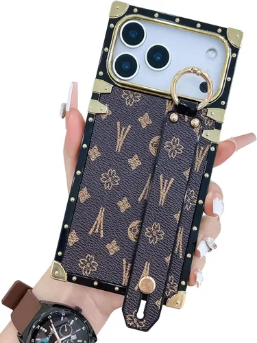 Miniatura 18 de Funda rectangular de cuero compatible con 11 con correa para muñeca, funda de diseñador de lujo para mujeres y niñas, funda protectora con soporte