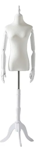 Maniquí femenino con base de trípode de madera, maniquí de cuerpo de torse blanco para exhibición de ropa de mujer, altura ajustable (color con Con