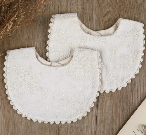 Miniatura 2 de Babero para niña, reversible, impermeable, hecho a mano, de algodón natural, babero, 0-12 meses, paquete de 2 (color blanco roto, 0-12 meses)