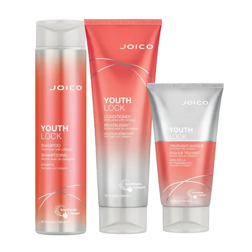 Joico YouthLock Set formulado con colágeno | Cuerpo juvenil y rebote | Reduce la rotura y el encrespamiento | Suaviza y desenreda el cabello |