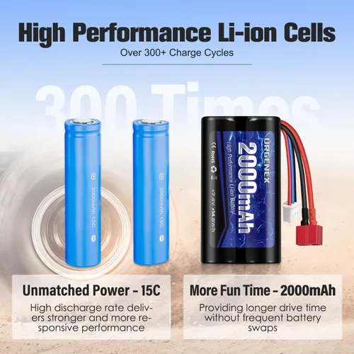 Miniatura 4 de Batería de iones de litio de 7.4 V 2000 mAh con enchufe en T estilo Dean, batería recargable RC 2S para WLtoys 4WD de alta velocidad y la mayoría