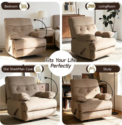 Miniatura 9 de Sillas reclinables de gran tamaño, silla reclinable manual Big Mans para adultos, 400 libras, reclinables grandes, extra anchas, sofá reclinable
