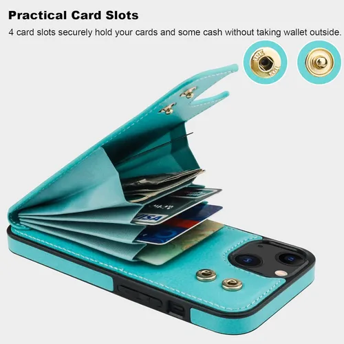 Miniatura 4 de Folosu Compatible con iPhone 13 Funda Cartera con Portarjetas, Soporte de Anillo para Dedo con Rotación de 360° Función de Atril Protectora Bloqueo