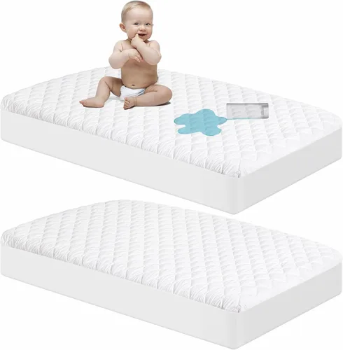 Miniatura 10 de NTBAY Paquete de 2 Protectores de Colchón de Cuna Impermeables, Sábana Bajera Acolchada de 28"x52" para Niños Pequeños - Lavable a Máquina - Funda