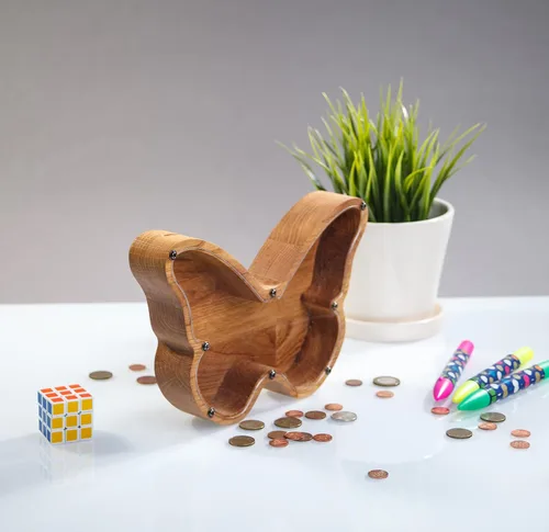 Miniatura 3 de BUTTERFLY - Alcancía para niños y niñas, caja de dinero personalizada para niños, ahorro de monedas de madera, idea de regalo perfecta