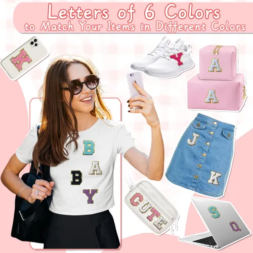 Miniatura 4 de 156 parches de letras de felpilla autoadhesivas, calcomanías de letras de lentejuelas de 2 pulgadas para bolsas de cuero, laptop, funda de teléfono