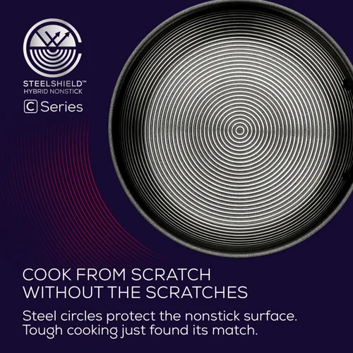 Miniatura 3 de Circulon Clad Wok/Stir Fry de acero inoxidable con tapa de vidrio y tecnología híbrida SteelShield y antiadherente, 14 pulgadas, color plateado