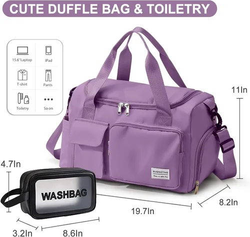 Miniatura 206 de Pequeña bolsa de gimnasio para mujer, bolsa de viaje con compartimento para zapatos