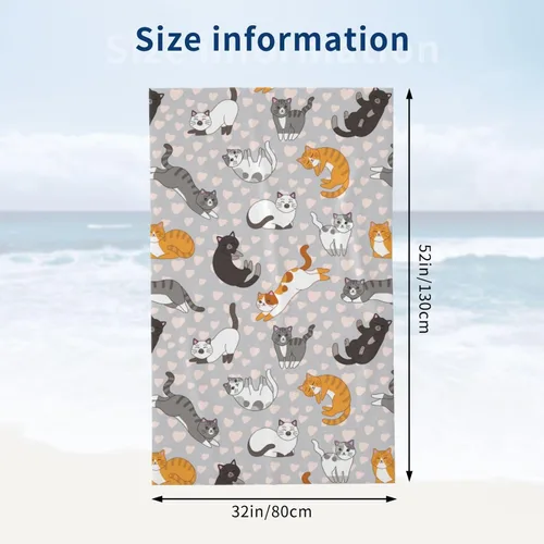 Miniatura 4 de VOOHDDY Toalla de playa con diseño de gato lindo gatito, microfibra suave y absorbente, de secado rápido, toallas de baño de gran tamaño para baño