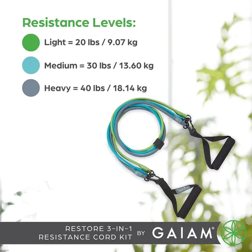 Miniatura 7 de Kit de Bandas de Resistencia 3 en 1 de Gaiam con Mangos de Agarre Cómodo y Bandas de Fuerza Intercambiables para Entrenamiento de Alta Intensidad