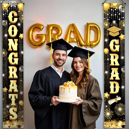Miniatura 4 de Decoraciones de graduación 2026 Cartel de graduación negro y dorado – Grande, 72 x 12 pulgadas, NO DIY Cartel de felicitaciones graduadas