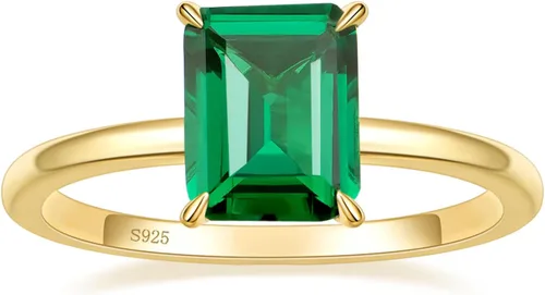 Anillos de compromiso de plata de ley 925 de 3 quilates para mujer, diseño solitario de esmeralda verde, anillos de promesa simples para ella, talla