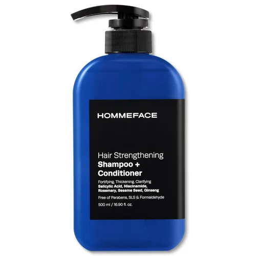 HommeFace Champú fortalecedor del cabello 2 en 1 + acondicionador para hombres, 16.9 onzas líquidas, engrosamiento del cabello, exfoliante del cuero