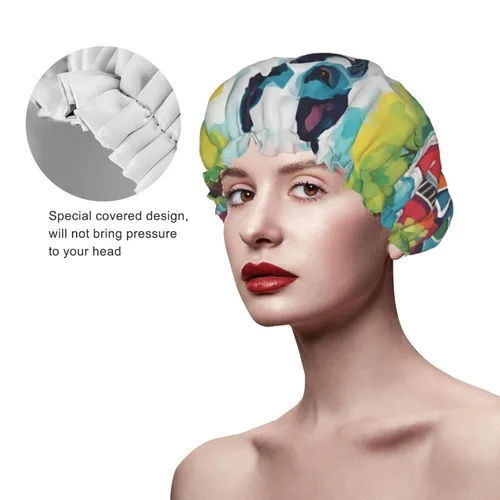 Miniatura 4 de A Home Dog - Gorro de ducha reutilizable de doble capa impermeable con cordón elástico para limpieza del hogar, cuidado facial, ducha
