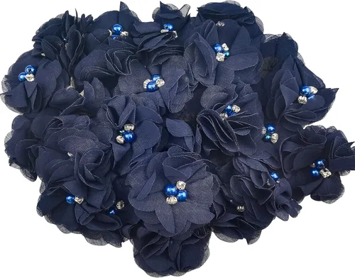 Miniatura 10 de 30 apliques de tela de gasa azul perla con diamantes de imitación para ropa, diademas de flores, manualidades, decoración de fiestas, apliques