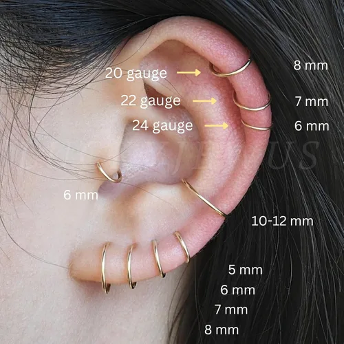 Miniatura 33 de Small Gold or Sterling Silver Huggie Hoop Earrings for Women Cartilage Nose Helix Tragus