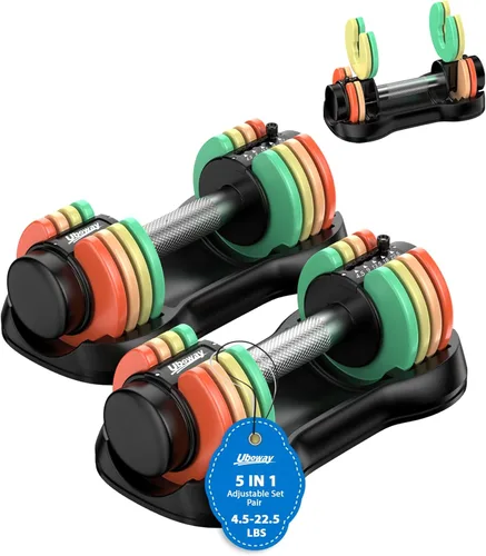 Miniatura 9 de Uboway Adjustable Dumbbell Set, Pair 12.5LB/22.5LB, 5-IN-1 Free Weight Set with Rainbow-Colored Weight Plates & Anti-Slip Handle for Home Gym