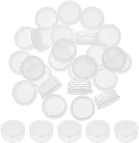GORGECRAFT 25 tapones para salero y pimentero blanco de 51/64 pulgadas, tapón de repuesto transparente de plástico, tapa de extremo redondo,