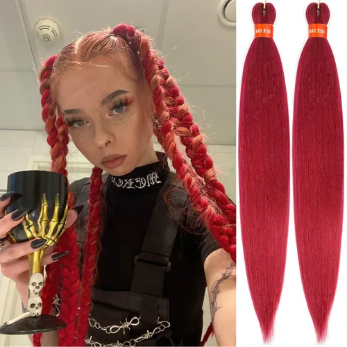 Miniatura 52 de Cabello trenzado preestirado ombré, extensiones de cabello trenzado sedoso, sin picazón, trenzas de cabello trenzado de ganchillo con textura Yaki