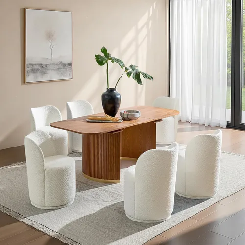 Miniatura 10 de HULALA HOME Boucle Silla de comedor giratoria – Sillas de cocina de barril tapizadas de sherpa con rotación de 360 grados, silla de tocador moderna