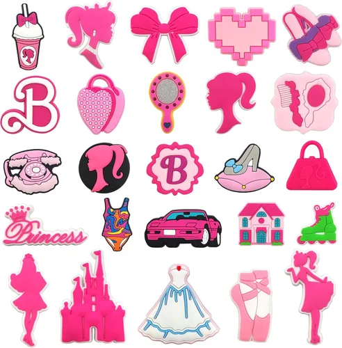 25 dijes de zapatos de color rosa, bonitos accesorios de zapatos para adolescentes, niños y adultos, dijes estéticos de decoración de zapatos para