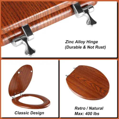 Miniatura 2 de Asiento de inodoro alargado moldeado de madera con bisagras de aleación de zinc, fácil de instalar y también fácil de limpiar, asiento de inodoro