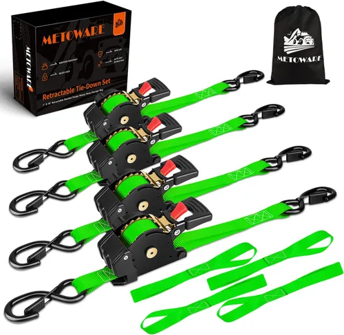 Miniatura 11 de METOWARE Correas de trinquete retráctiles (paquete de 2) – 1 pulgada x 10 pies (1500 libras de resistencia a la rotura) – Correas de amarre