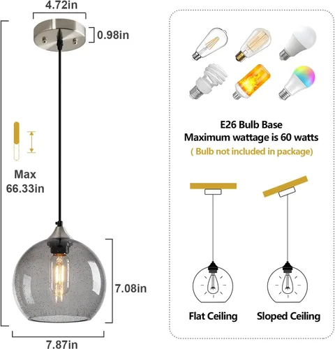Miniatura 2 de Luces Colgantes de Vidrio Gris Claro Iluminación de Isla de Cocina Luminarias de Luz Colgante Globo Iluminación Colgante Moderna para Dormitorio
