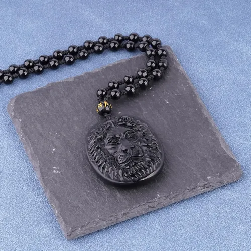 Miniatura 2 de ASGIFT Collar de la suerte de obsidiana, dije de protección de amuleto de piedra de poder con cadena de cuentas ajustable, cristal curativo, regalo