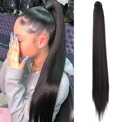 Miniatura 33 de SEIKEA Extensión de cola de caballo con clip alrededor del cabello lacio para mujer (12 pulgadas, negro)