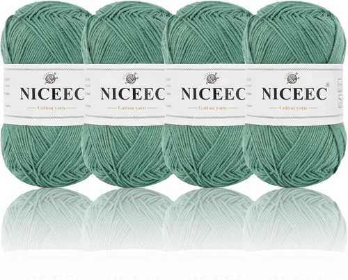 Miniatura 32 de NICEEC 4 madejas de hilo de algodón suave para bebé, 4 capas, manualidades DIY, peso fingering, hilo para manta para ganchillo y tejido, total 700