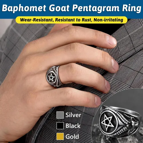 Miniatura 2 de FaithHeart Satanic Jewelry Baphomet - Anillos de cabra con sello de símbolo de Lucifer Satanás, para hombres y mujeres, tamaño 7891011121314