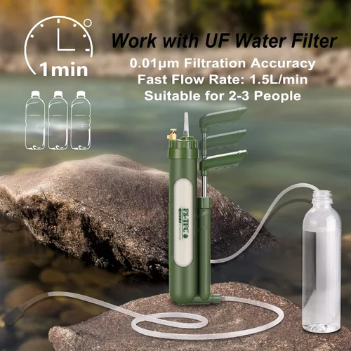 Miniatura 3 de Filtro de agua portátil Equipo de supervivencia de alta precisión y gran flujo opcional 2 en 1 purificación de agua para senderismo, camping, viajes