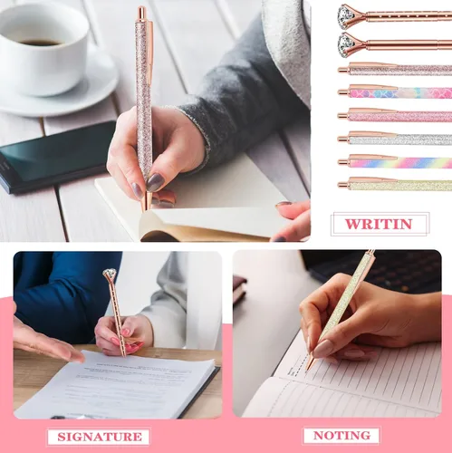Miniatura 3 de Bolígrafos de regalo para mujer, 8 bolígrafos únicos de metal brillante con tinta negra, suministros de oficina, regalos para Navidad, compromiso