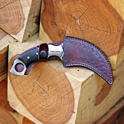 Miniatura 4 de THE CUTS Cuchillo de caza hecho a mano de acero de Damasco, garra de supervivencia Cuchillo de dientes tácticos de doble filo afilado, cuchillo